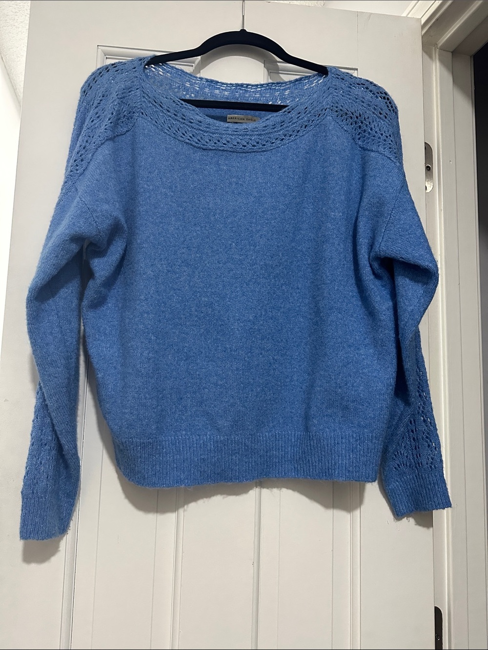 American Eagle Outfitters Light Blue Open-Knit Crewneck Sweater